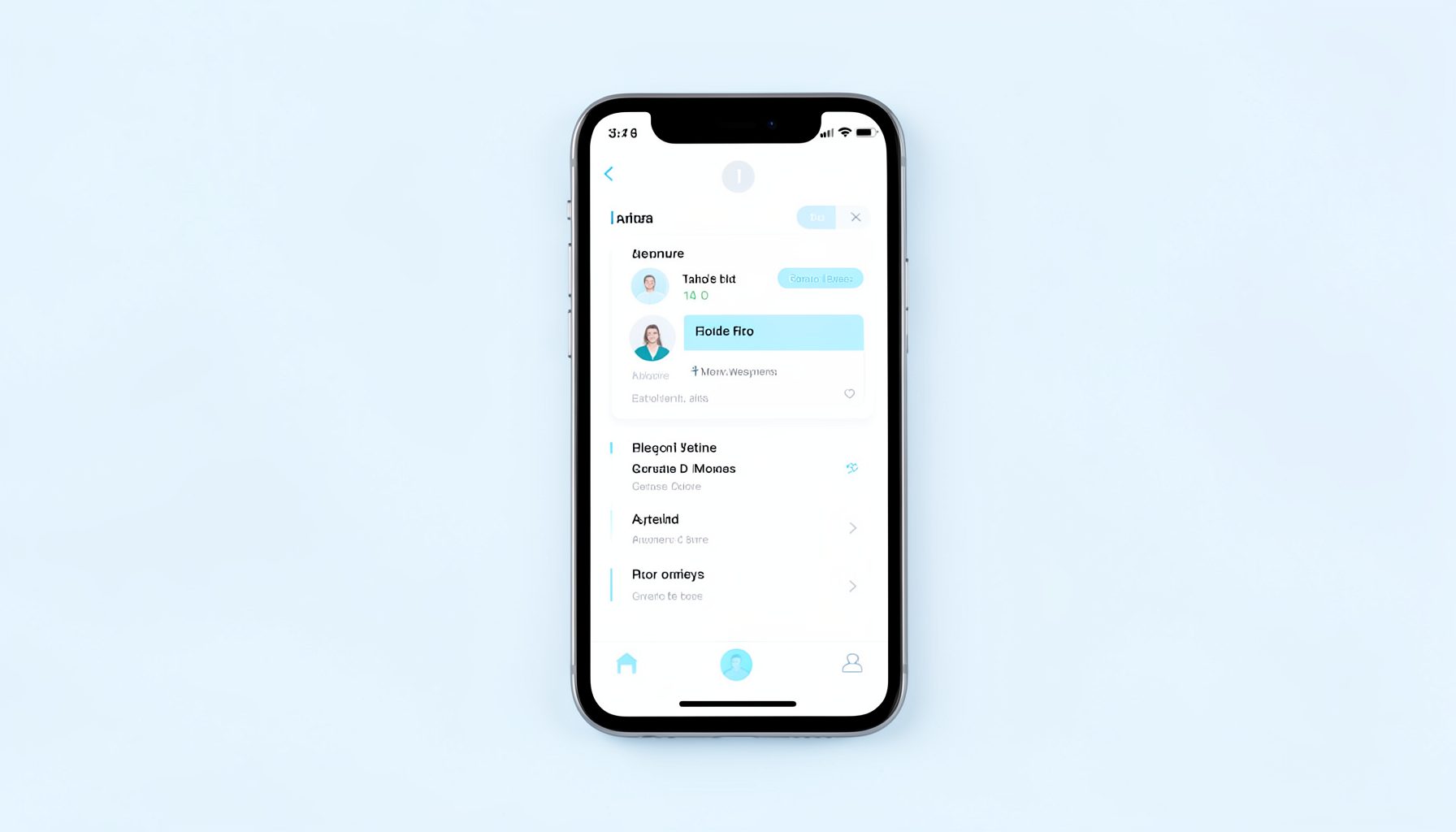 A smartphone displaying a health and wellness app interface in clean white and soft blue tones